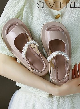 SEVEN LUNA~国内正品代购22夏季仙女珍珠休闲平底露趾凉鞋女SLC28