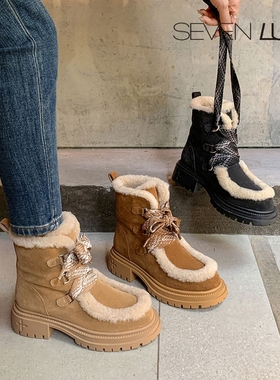 SEVEN LUNA~国内正品2025冬季学院风雪地靴加绒保暖短靴女SLPD703