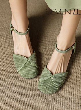 SEVEN LUNA~国内正品2025春夏法式晚晚温柔舒适粗跟凉鞋女SLSS353