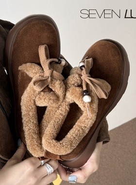SEVEN LUNA~国内正品2025冬季毛绒勃肯鞋加绒保暖棉鞋女SLWC700