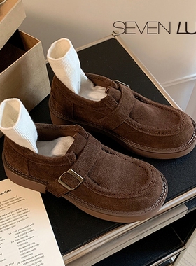 SEVEN LUNA~国内正品2025秋季英伦乐福鞋一脚蹬粗跟单鞋女SLQY636