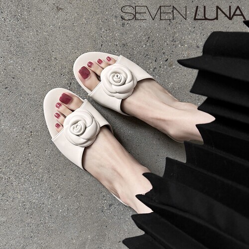 SEVEN LUNA~国内正品2026夏季法式山茶花一字拖平底凉鞋女SLDQ101