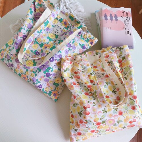 新品印花帆布单肩包女双层