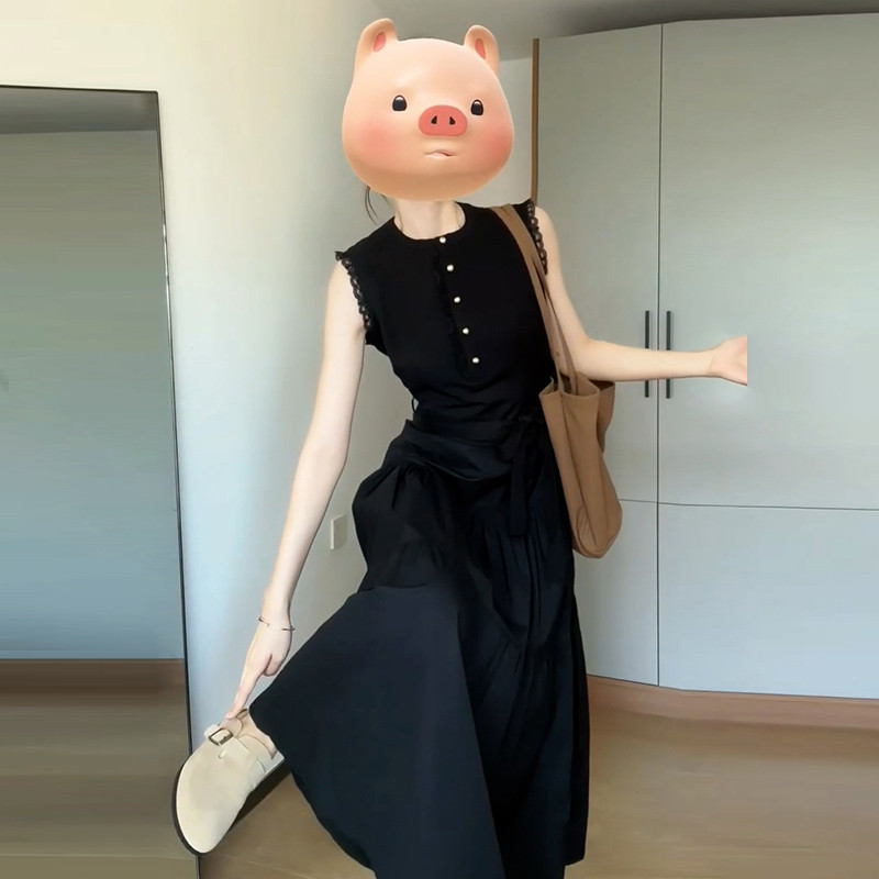 法式黑色气质无袖连衣裙子女2025夏季新款高级感掐腰修身显瘦长裙