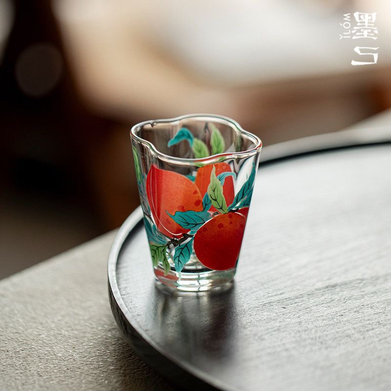 墨己瑞璃福满仙桃四叶杯玻璃高
