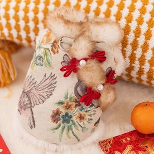 秋冬宠物衣服喜上眉梢新年牵引唐装 狗狗衣服 马甲旗袍斜襟两脚无袖