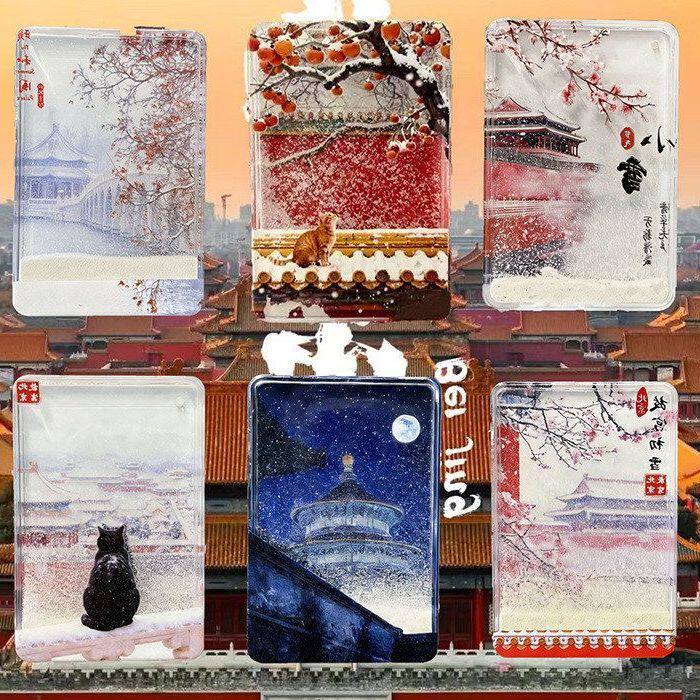 冰箱贴文创北京故宫天坛瑞雪飘雪流沙亚克力磁吸冰箱贴旅游纪念