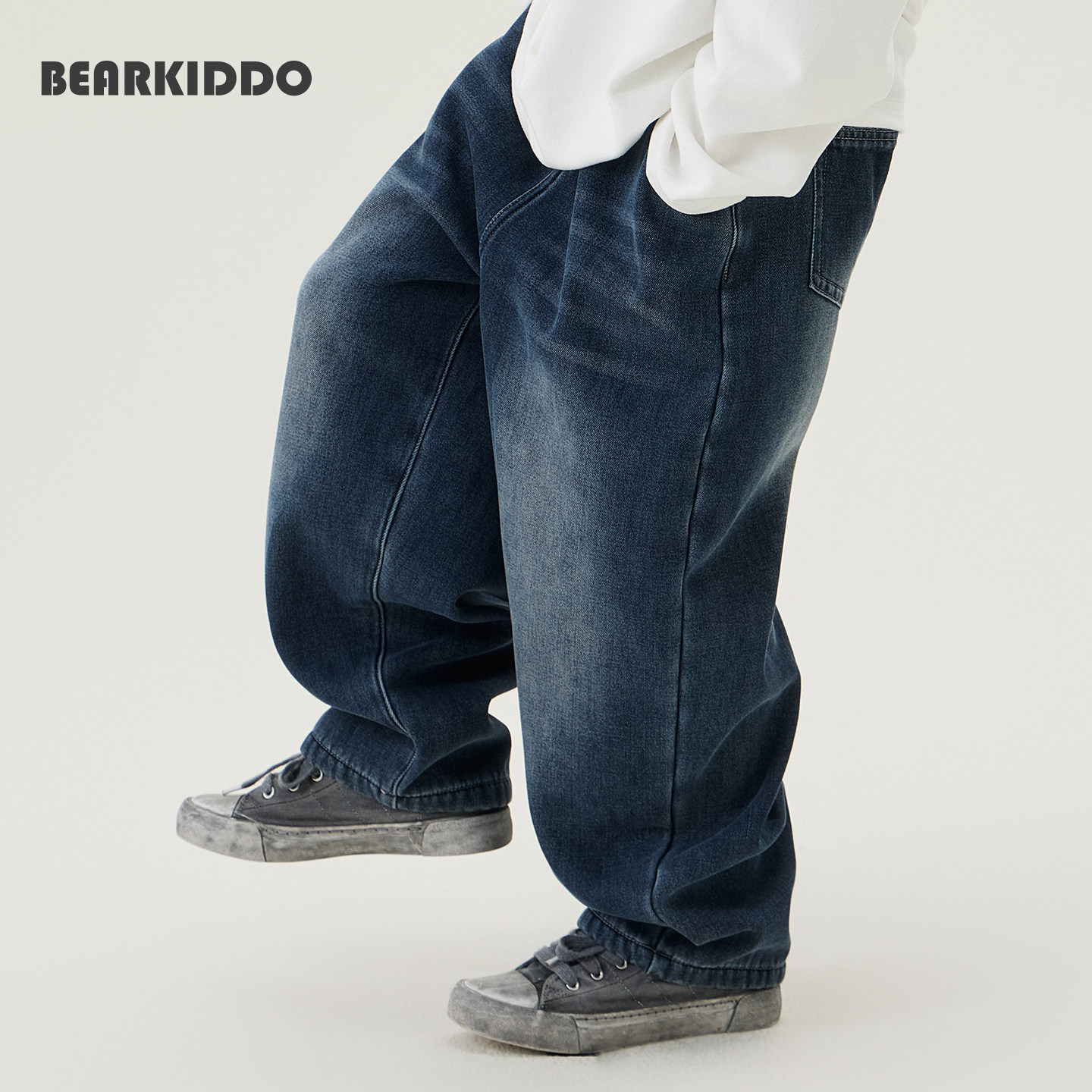 秋冬男童一体加绒牛仔裤