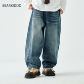 2026春装 潮 柔软休闲长裤 男童日系复古弯刀牛仔裤 2025春秋装