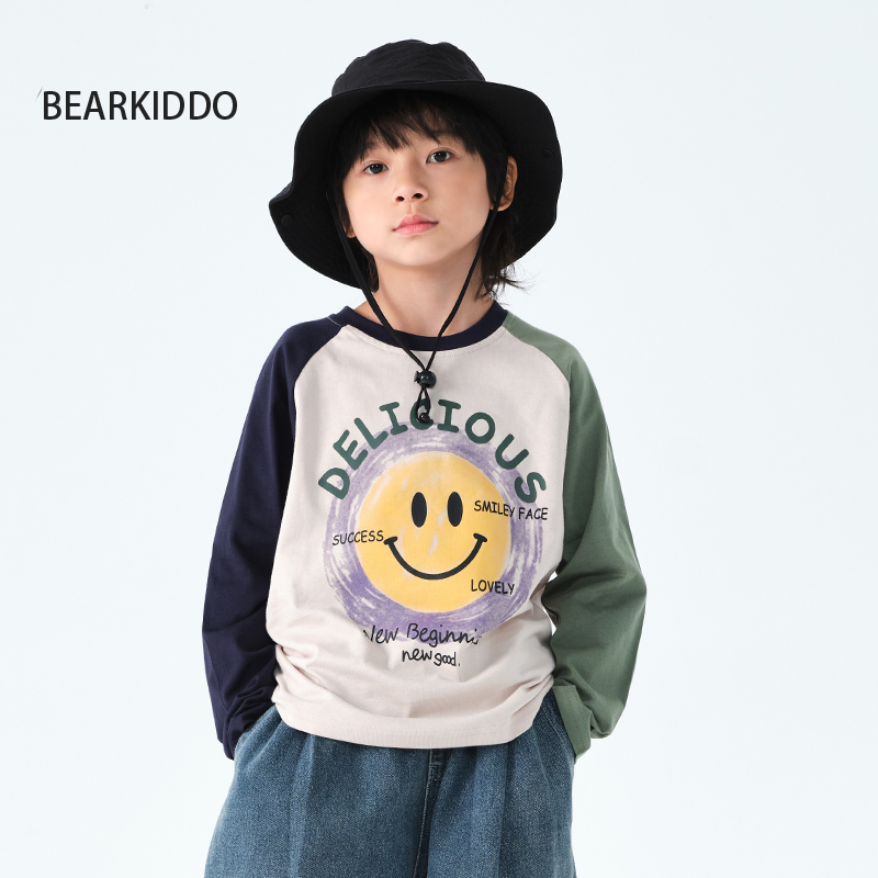 拼色长袖T恤插肩袖日系圆领