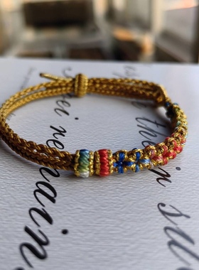 手工原创手绳可穿3毫米珠子手链新款半双层桃花转运珠手工编绳