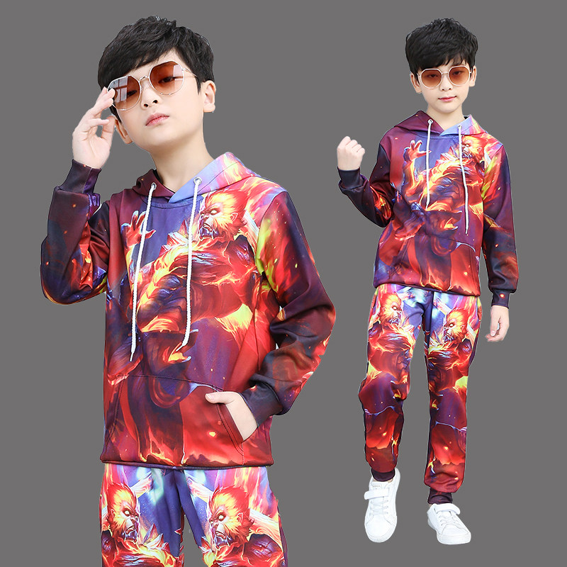 王者荣耀衣服男童地狱火卫衣一套套装春秋季上衣裤子潮流搞怪服装