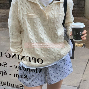 【29cm】2025秋冬 韩国代购 VOVOSHOP 宽松翻领V领麻花毛衣2色