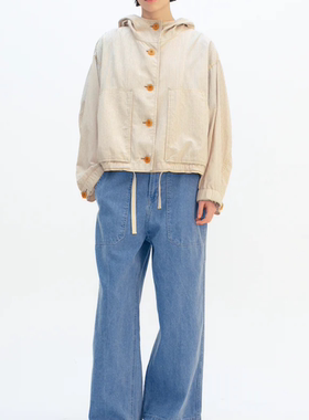 【VOVOSHOP】韩国代购BEAKER 24ss米色休闲通勤单排扣连帽 外套