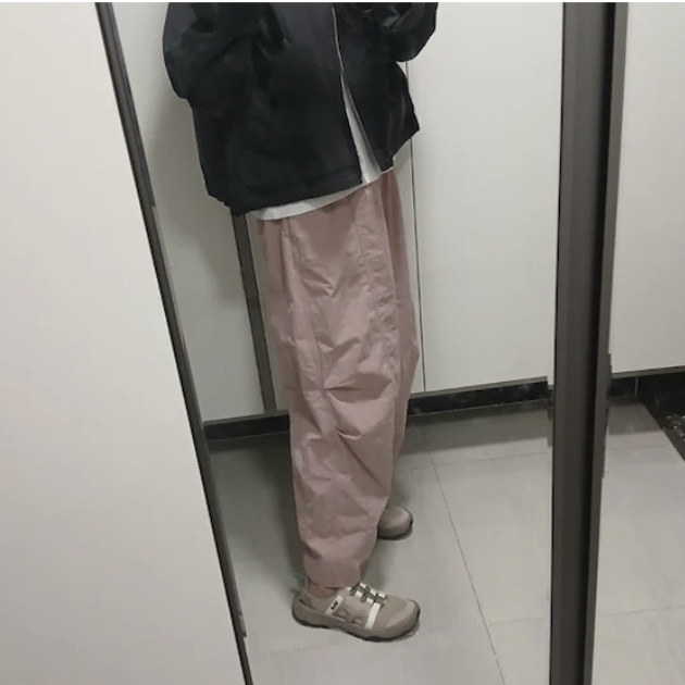 【VOVOSHOP】韩国代购 BEAKER 25SS 复古粉褶皱宽松休闲裤子