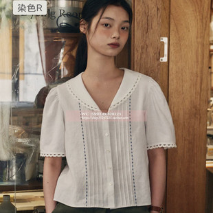 【VOVOSHOP】FRITUR 25SS 韩国代购 镂空泡泡袖短蓝色小细节 OPS