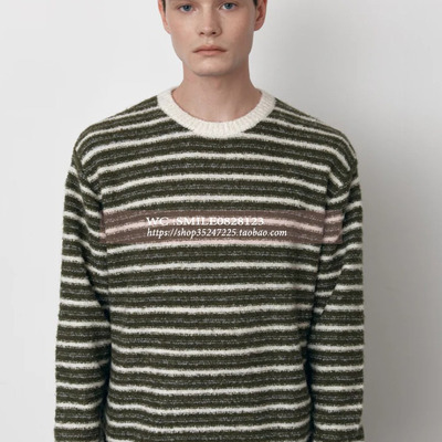 【BEAKER】2025秋冬 韩国代购 VOVOSHOP 条纹线球圆领毛衣