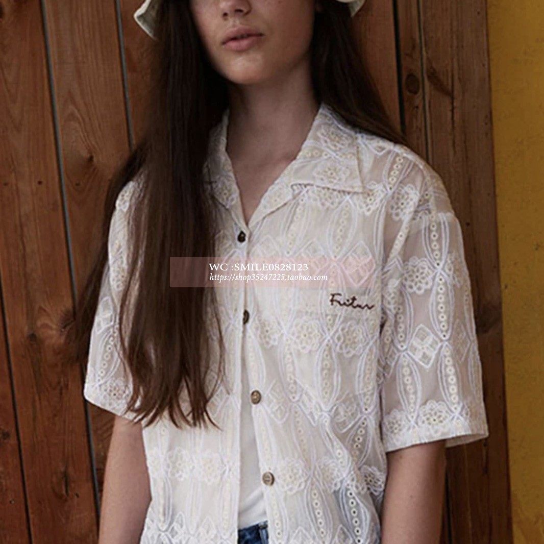 【VOVOSHOP】FRITUR 25SS 韩国代购 白色提花 POLA领 短袖上衣