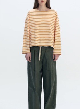 【VOVOSHOP】韩国代购 BEAKER 24SS 舒适橙色条纹休闲长袖T 日常