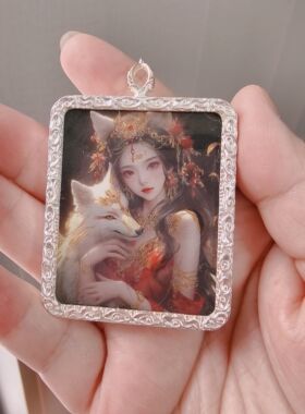 九尾狐 手绘描金红衣唐卡真灵狐毛衣链 定制手工制作民俗文创