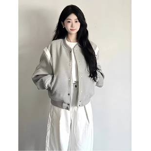 秋装女外套宽松韩版慵懒风灰色棒球服2026新款小个子气质短款卫衣