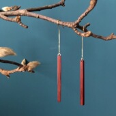 木质红色手作几何长款 百搭简约大方女日系耳环耳坠 耳饰文艺范时尚