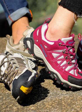 春夏真皮户外鞋男女网布透气防滑情侣登山徒步鞋低帮登山鞋旅游鞋