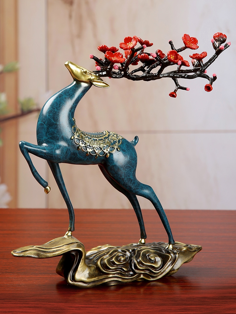 一路青云纯铜摆件 梅花鹿新中式家居客厅玄关装饰乔迁开业送礼佳