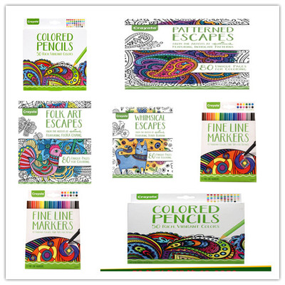 美国Crayola绘儿乐 成人填色系列 填色本怪诞 民间 图案 水彩笔