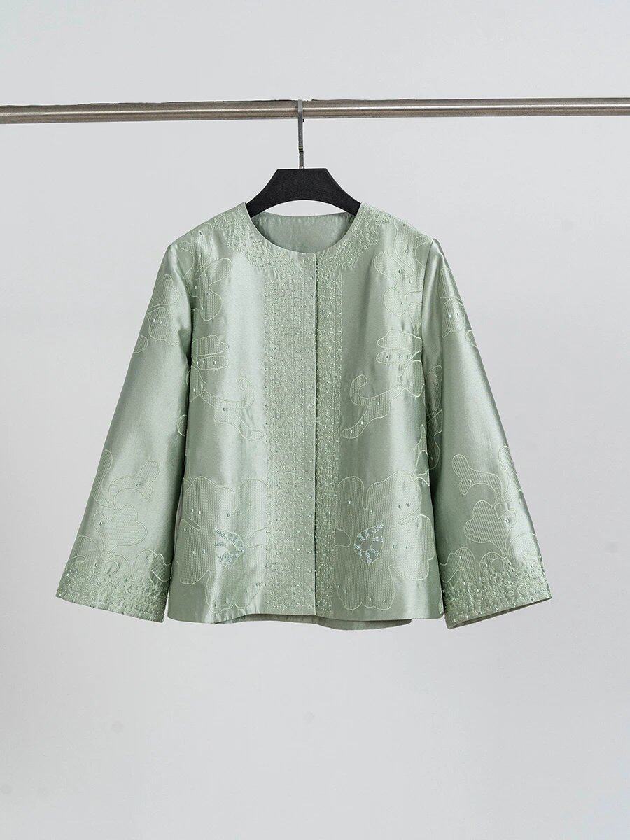 客供斜纹丝羊毛重工钉珠刺绣轻奢新中式国风气质高级感大气外套,女装/女士精品,真丝上装,淘宝优惠券,粉丝福利购,淘宝优惠卷