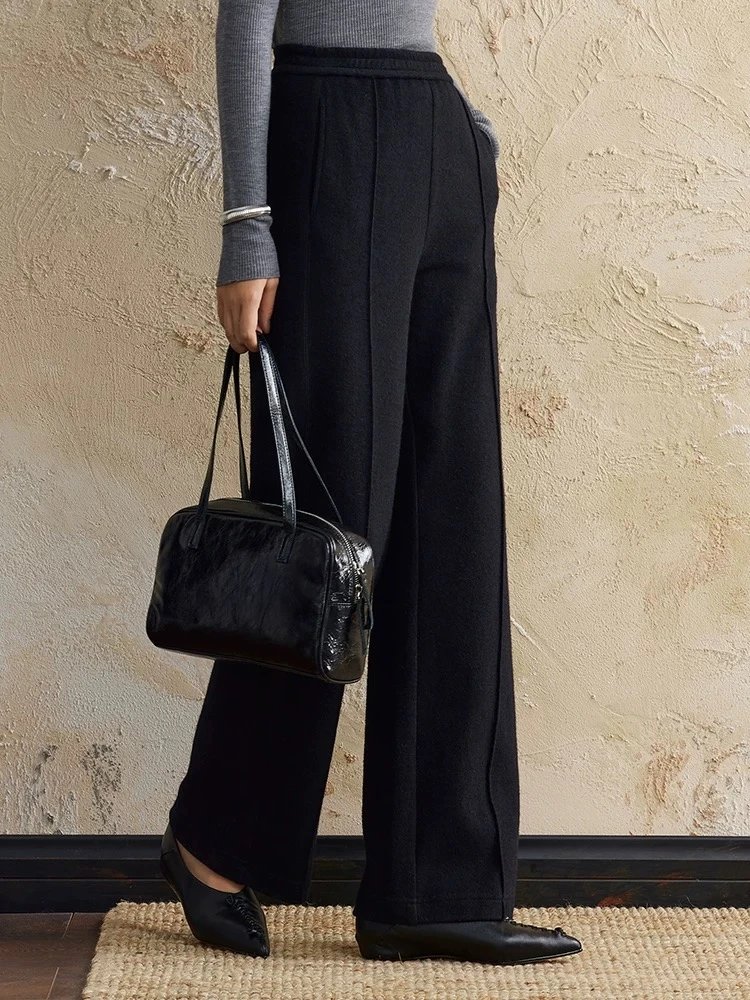 纯元 内里加绒加厚真丝羊绒舒适亲肤宽松显瘦气质阔腿裤