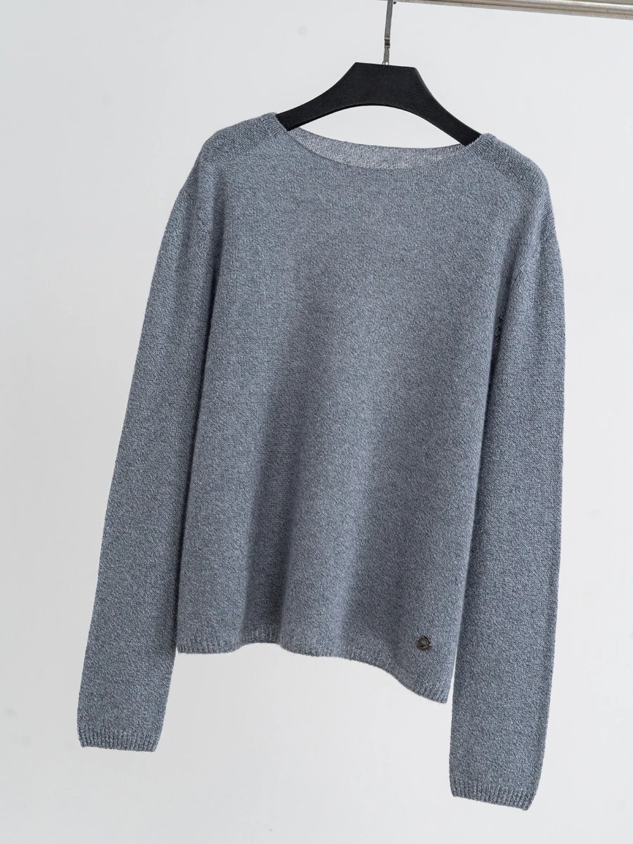 鼎奢 意大利纯元100%高级山羊绒薄款圆领长袖针织衫