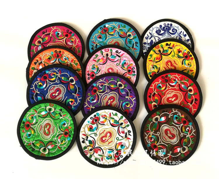 中国风刺绣布艺杯垫 北京民间特色绣花工艺出国礼品 送老外小礼物