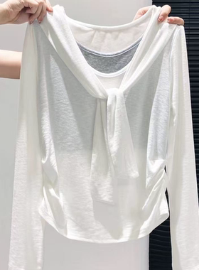 假两件长袖t恤女早秋外穿2025新款设计高级