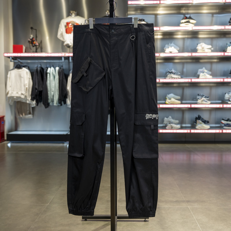 李宁休闲裤男子反伍长安少年宽松束脚纯棉运动长裤工装裤AKXR619