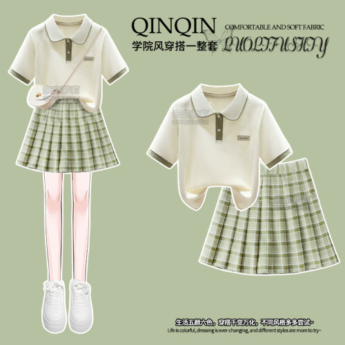 2026女童夏季学院百褶裙套装