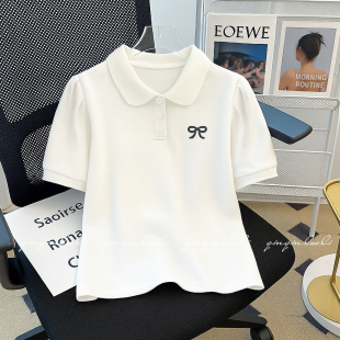 女童夏季短袖2026青少年运动T恤中大童白色POLO衫初中生休闲上衣