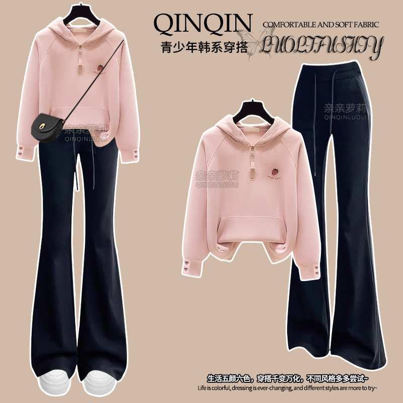 亲亲萝莉女童秋冬卫衣微喇裤套装