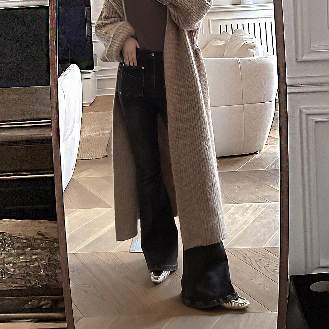 复古水洗弹力修身牛仔裤