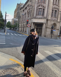 LANGBOOM  爱丁堡 英国复古高级全羊毛藏蓝色毛呢大衣外套