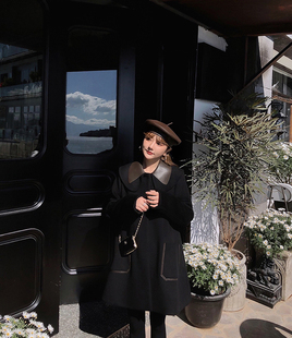 LANGBOOM 彼得潘妙龄少女 全羊毛拼皮领大小姐超乖小个子大衣