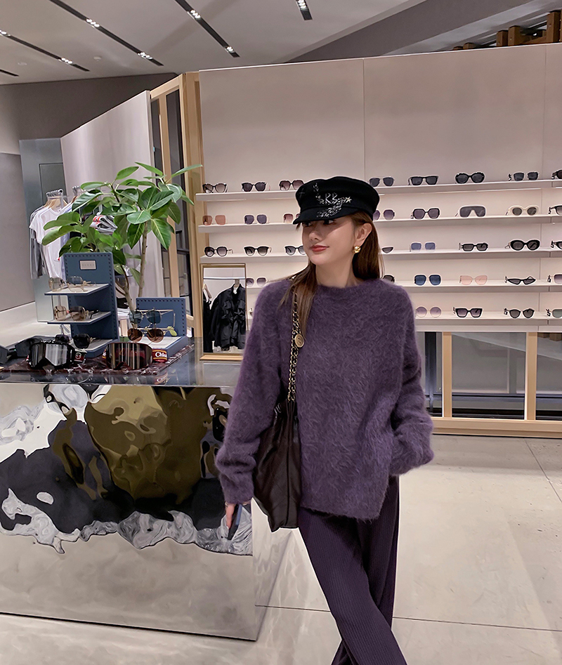 羊驼毛慵懒风软糯圆领套头毛衣