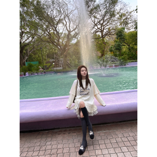 LANGBOOM 蕾丝拼接假两件套T恤上衣连衣裙 旋转木马奶fufu