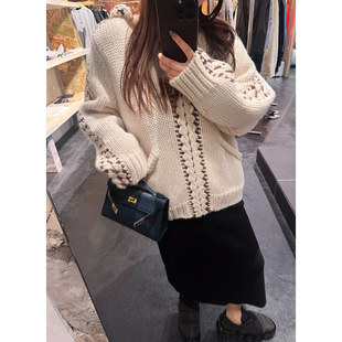 本 厉害版 重工手工缝线粗棒针羊毛连帽毛衣外套 zui LANGBOOM