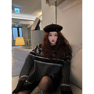 LANGBOOM  很好看的熊熊哟  星芒费尔岛 提花套头宽松时髦毛衣