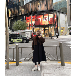 高级配色假两件套撞色羊毛大衣 匠心设计 LANGBOOM 小野仓原