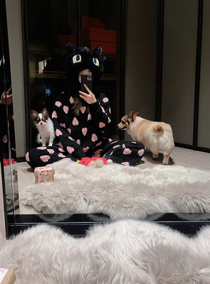 小粉爱心雪尼尔家居服