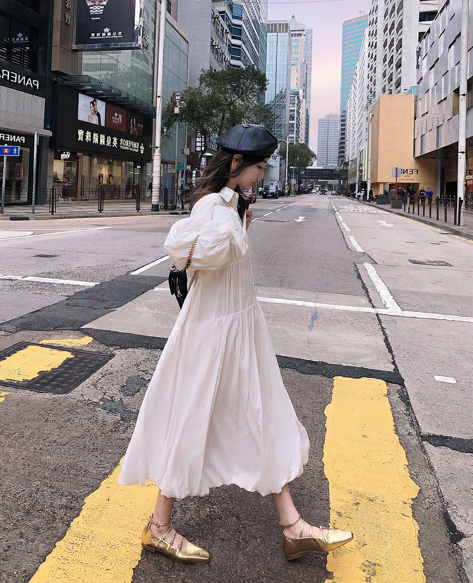 日本衬衫裙连衣裙长裙