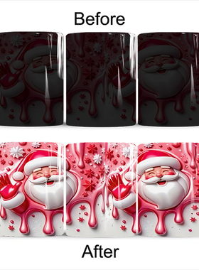 2025年圣诞节3D圣诞老人陶瓷变色马克杯办公室创意咖啡热感应茶杯