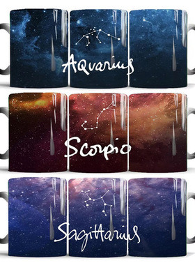 外贸跨境十二星座星空变色杯陶瓷热感应水杯咖啡马克杯子350ml